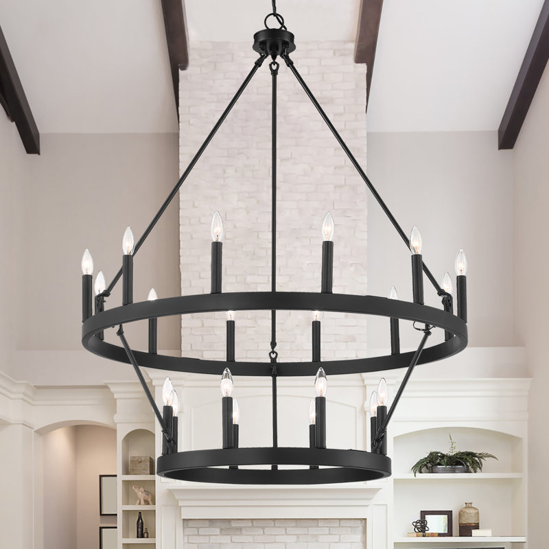 Beck 20-Light Dimmable Wagon Wheel Chandelier, Aged Zinc