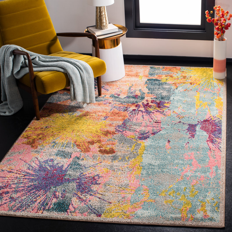 Felty Abstract Blue/Orange/Yellow Area Rug, Rectangle 8' x 10'