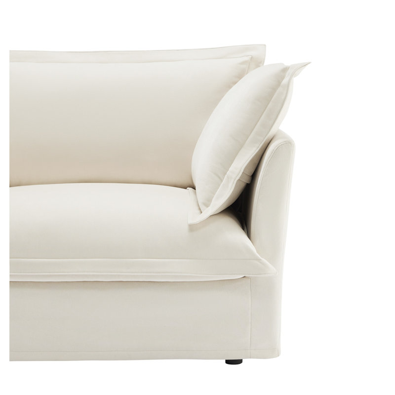 Canapé modulaire en L à housse avec housse en L, siège profond en chenille crème avec méridienne et coussins surdimensionnés