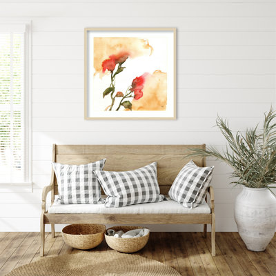 «Watercolor Floral Yellow and Red II» par Andrea Bijou, reproduction d'art encadrée sur bois