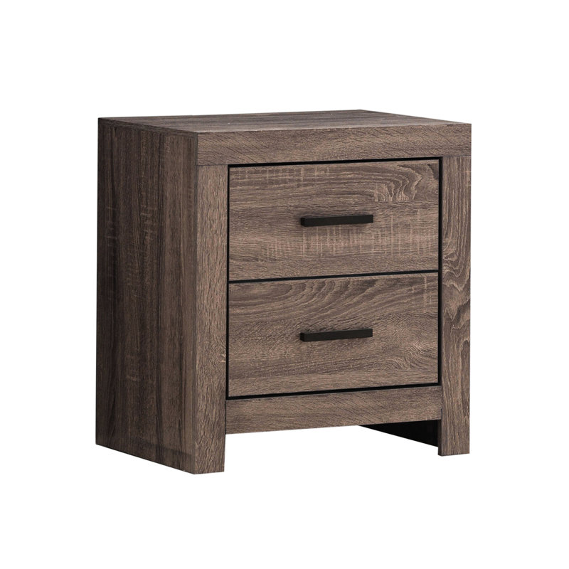Table de chevet 2 tiroirs de style chêne avec finition rustique pour chambre à coucher