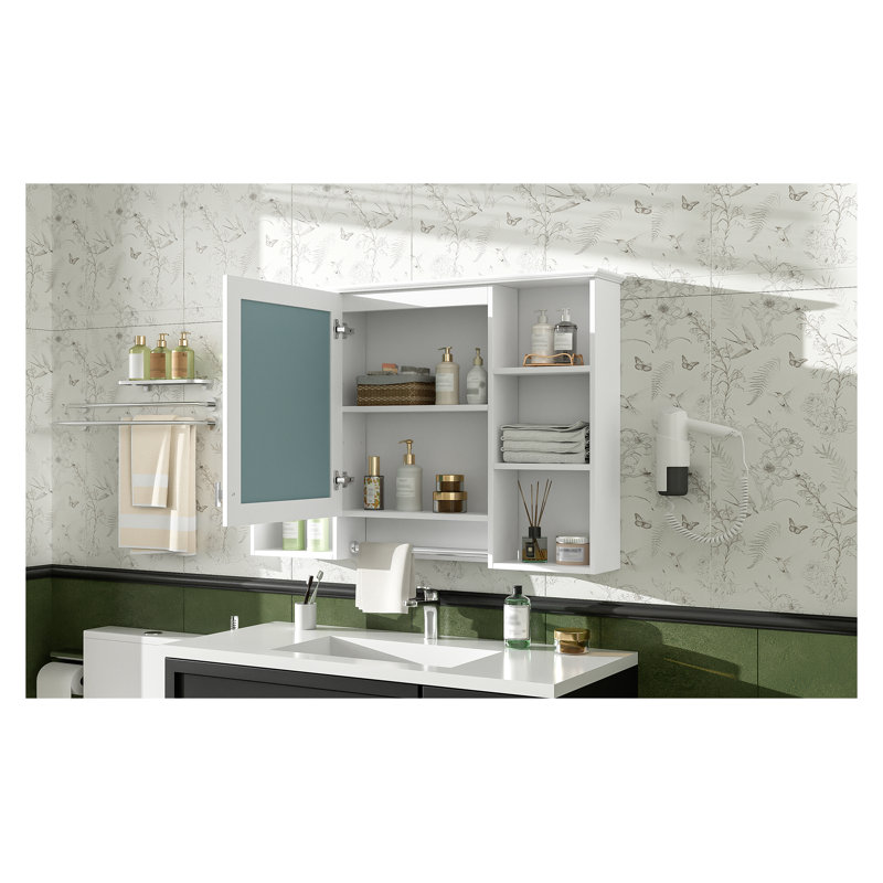 Armoire à pharmacie 42 po 3 en 1 avec porte à fermeture douce - armoire à pharmacie murale avec tablette réglable pour meuble-lavabo, armoire de rangement moderne en bois massif blanc
