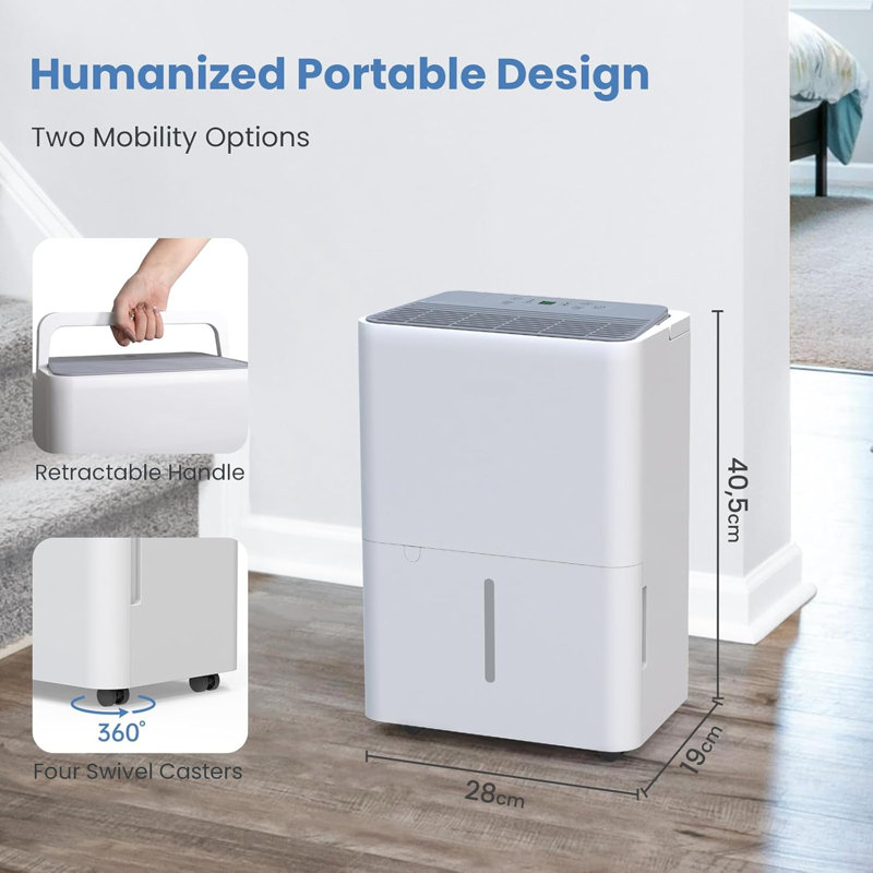Dehumidifier, 12L/24h Dehumidifiers for Home, Dehumidifier for Bedroom/Basement/Bathroom, Low Energy Easy to Use Comes with 1M Drain Hose for 122m³/25m² Room