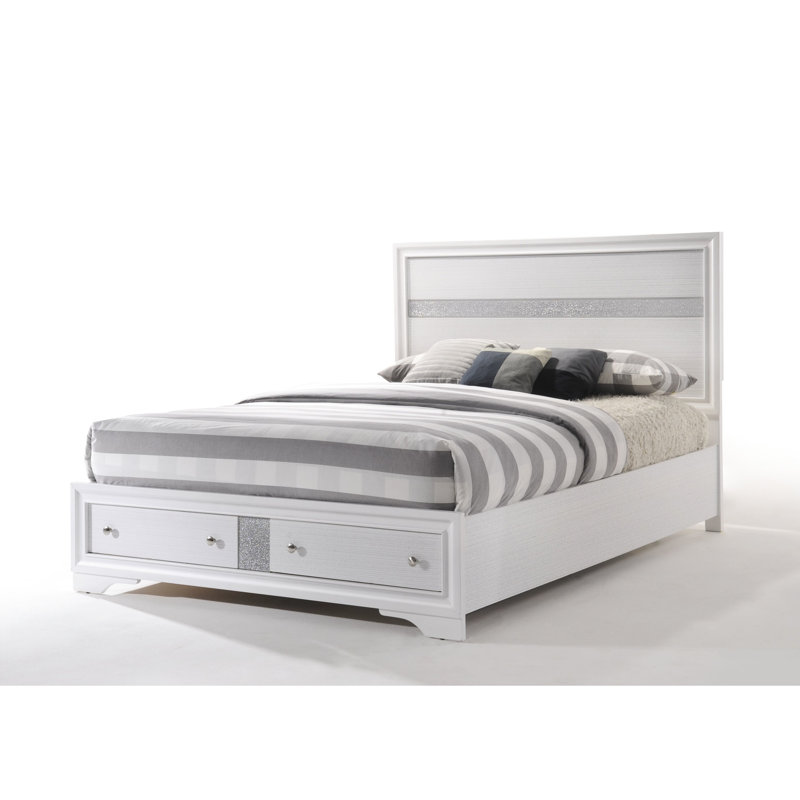 Lit de rangement bas à profil bas blanc avec 5 lattes et panneaux, aucun sommier requis, matelas de 81 po convenant à 8 pieds de soutien, compatibilité