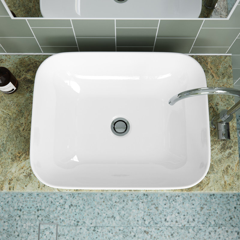 Ceramic Rectangular Vessel Bathroom Sink, Gloss White