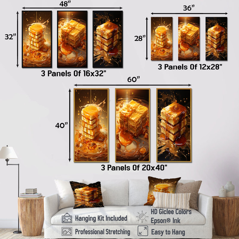 Honey Baklava Bounty Dessert - Ensemble de 4 impressions sur toile Desserts, Cadre flottant noir, H 28 po x l 36 po