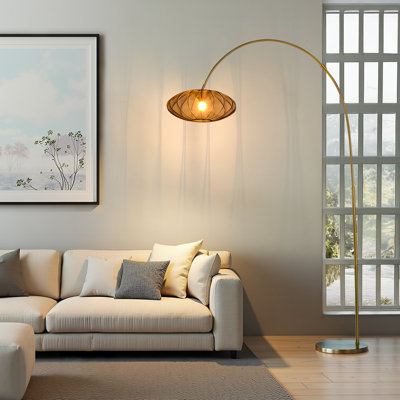 Grande lampe sur pied en surplomb 77 po avec abat-jour en tissu maillé noir
