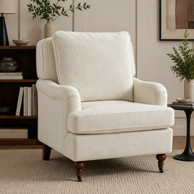 37" High Classic Roll Upholstered Wood Accent Chair for Living Room