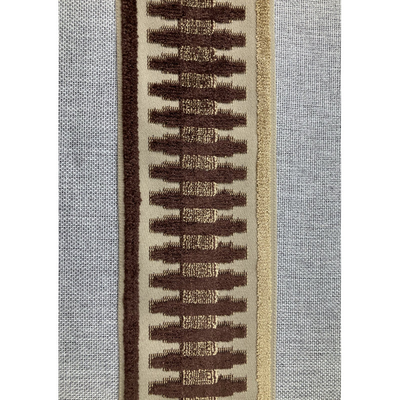 Ruban de velours brodé tissé avec bordure de 3,5 po de largeur, Beige / brun