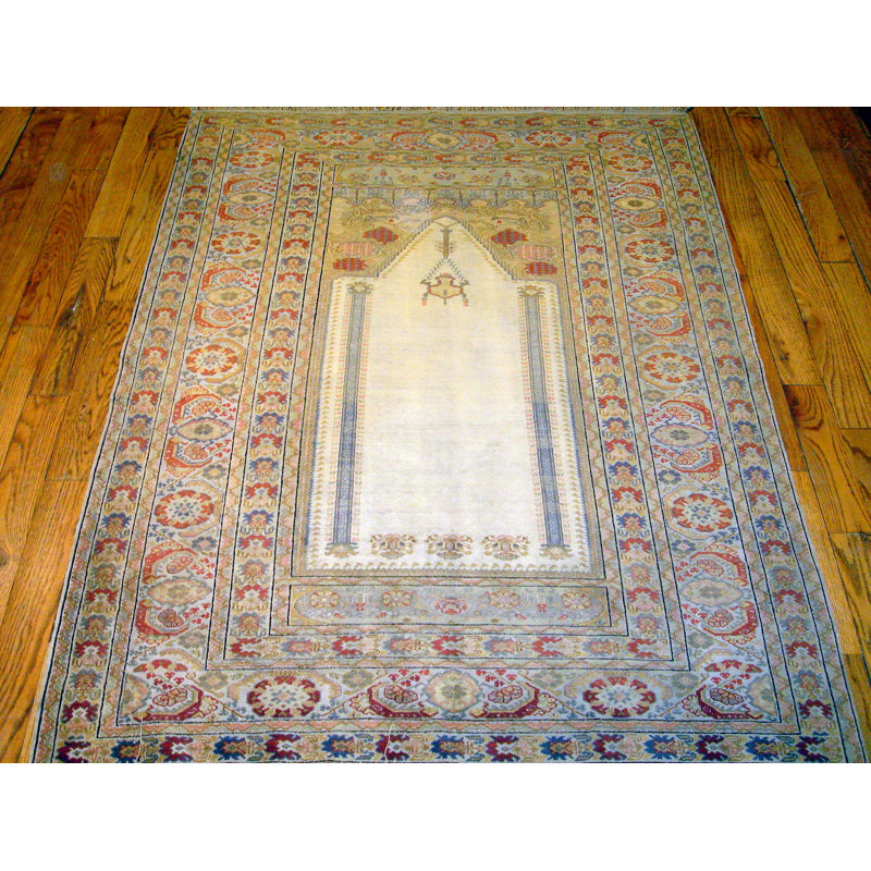 Tapis crème/rouge en laine noué la à la main antique Kysery