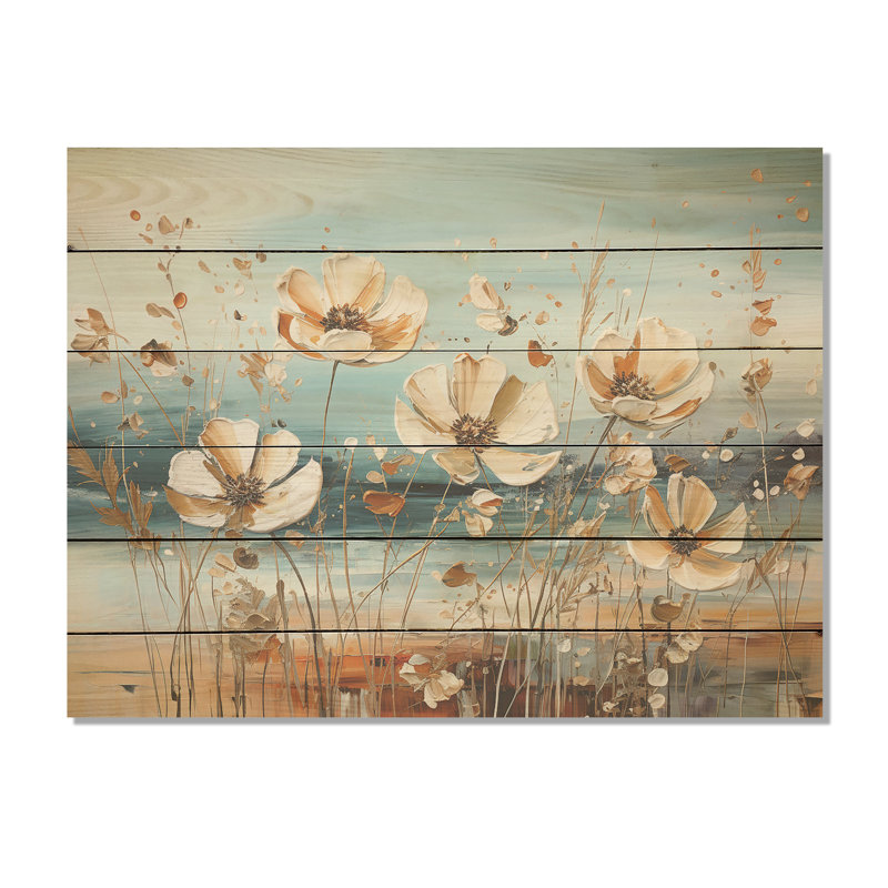 «Beige River Meadow», art liquide sur bois de pin naturel, H 24 po x l 32 po