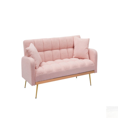Soft Teddy Fleece Adjustable Pink Sofa Bed, Multifunctional Couch for Living Room and Small Spaces