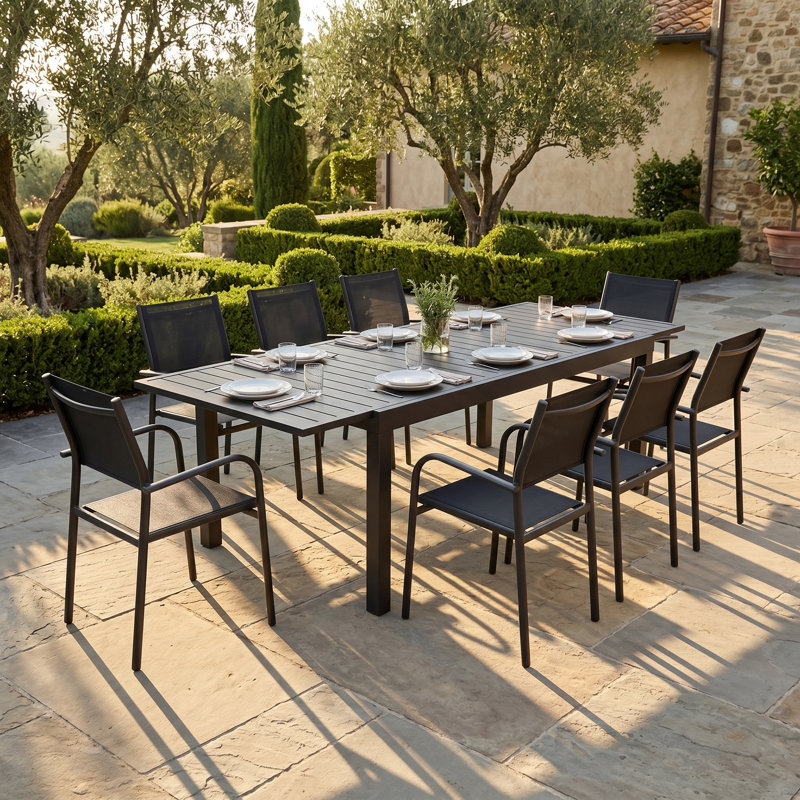 Ensemble de salle à manger d'extérieur pour 8 personnes avec chaises empilables et table élégante