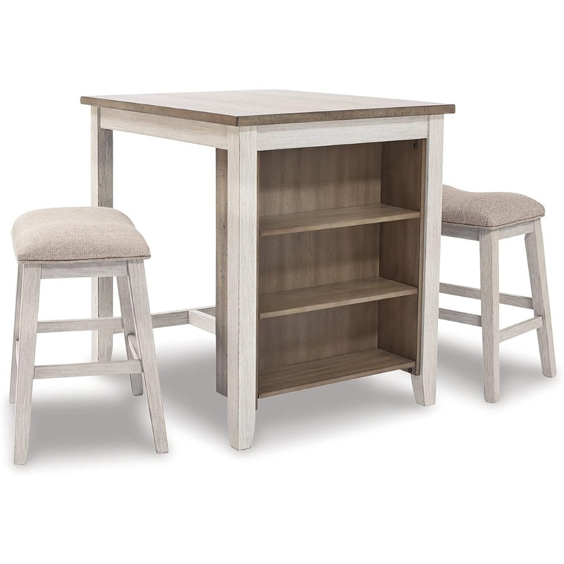 Ensemble de salle à manger 3 pièces à hauteur de comptoir, comprenant une table et 2 tabourets de bar, blanc délavé