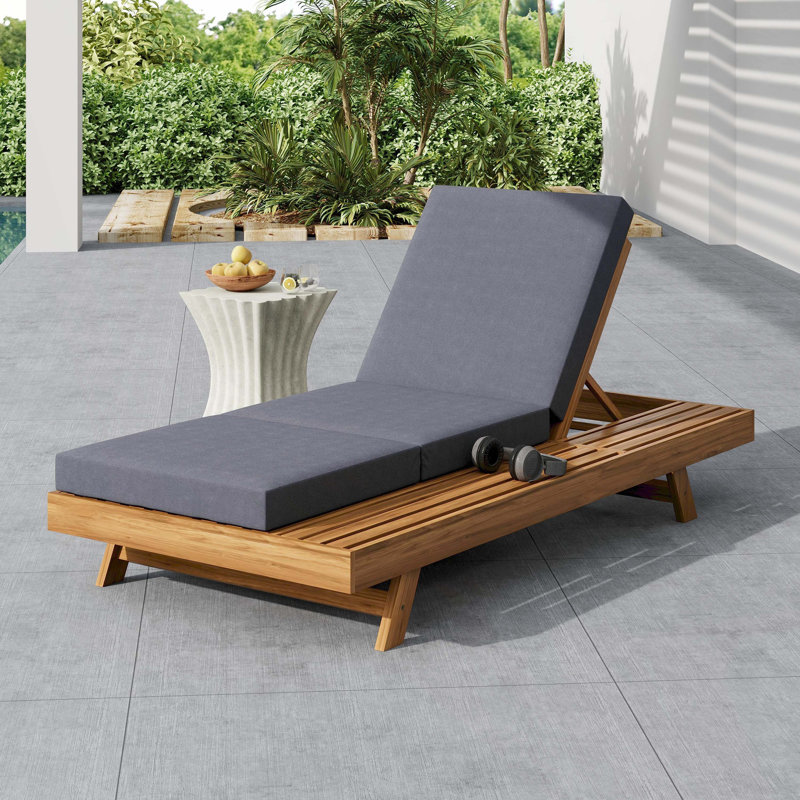 Ensemble de chaises longues, espace disponible sur un côté, bois massif d'acacia avec coussin de salon