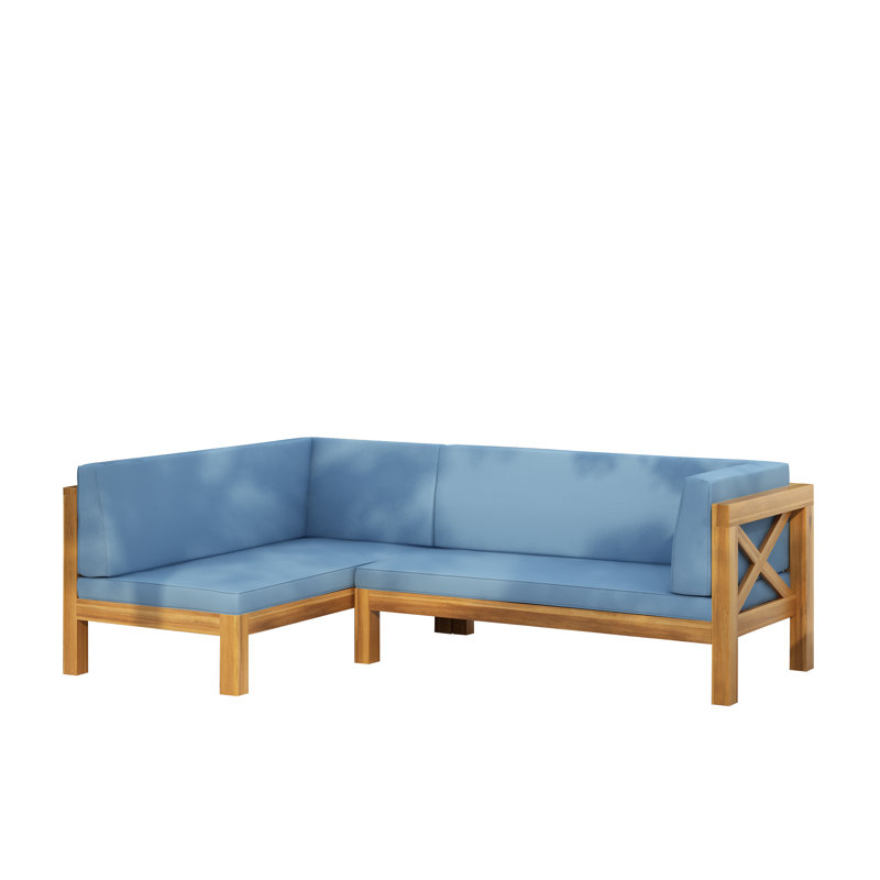 Ouareau Outdoor L-Shaped Patio Sectional, Right Hand Facing, Blue, Teak