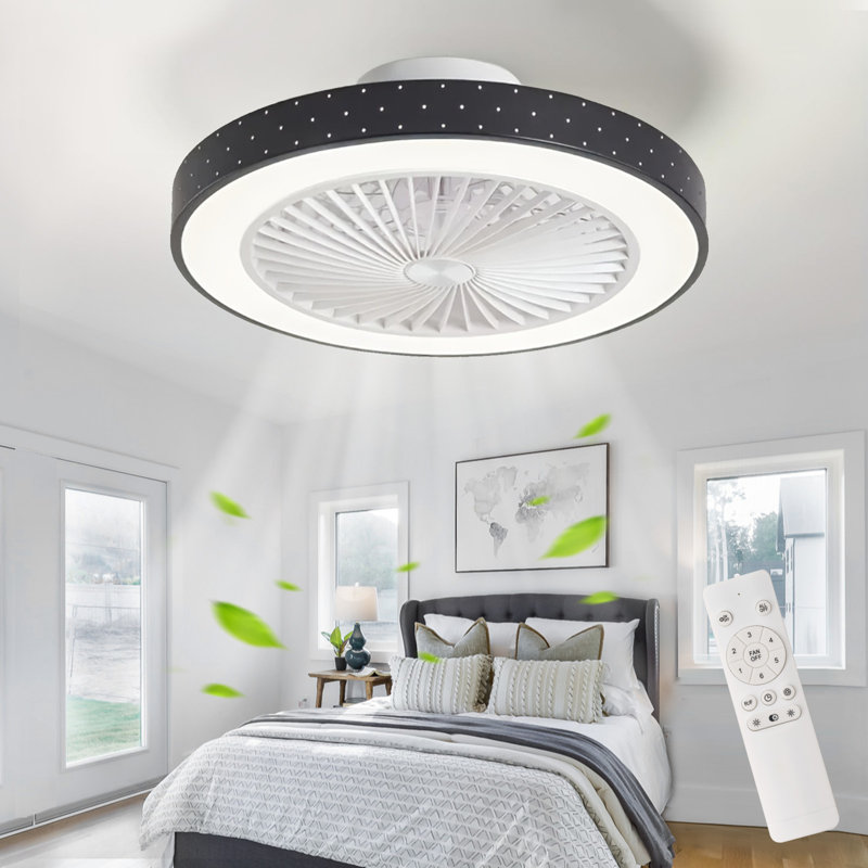 Ventilateur de plafond 19 po avec lumières DEL et plafonnier encastré à 8 pales avec télécommande, Noir