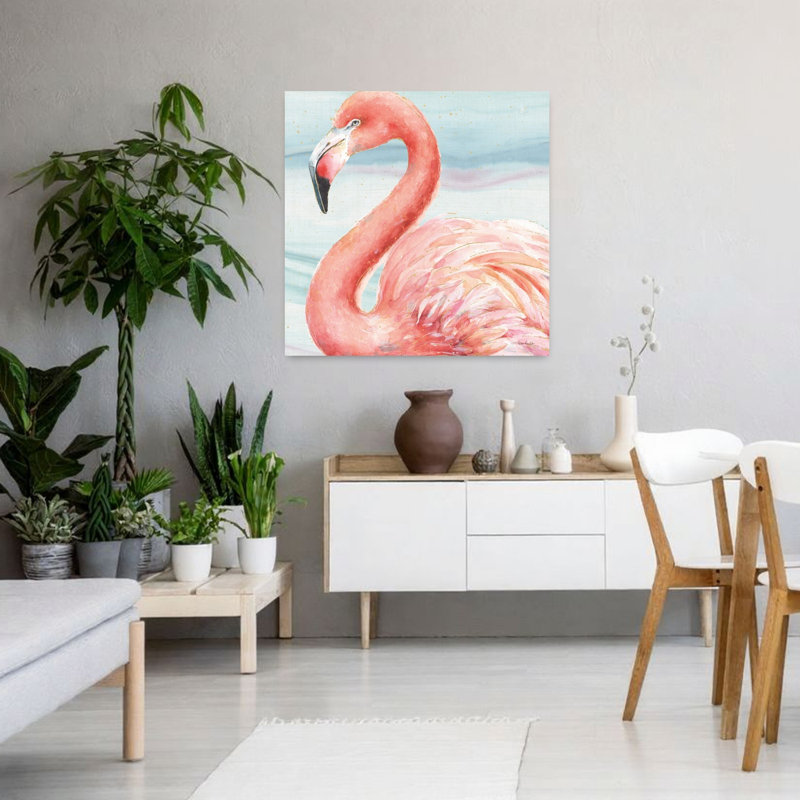 Oiseau flamant rose gracieux III, H 36 po x l 36 po