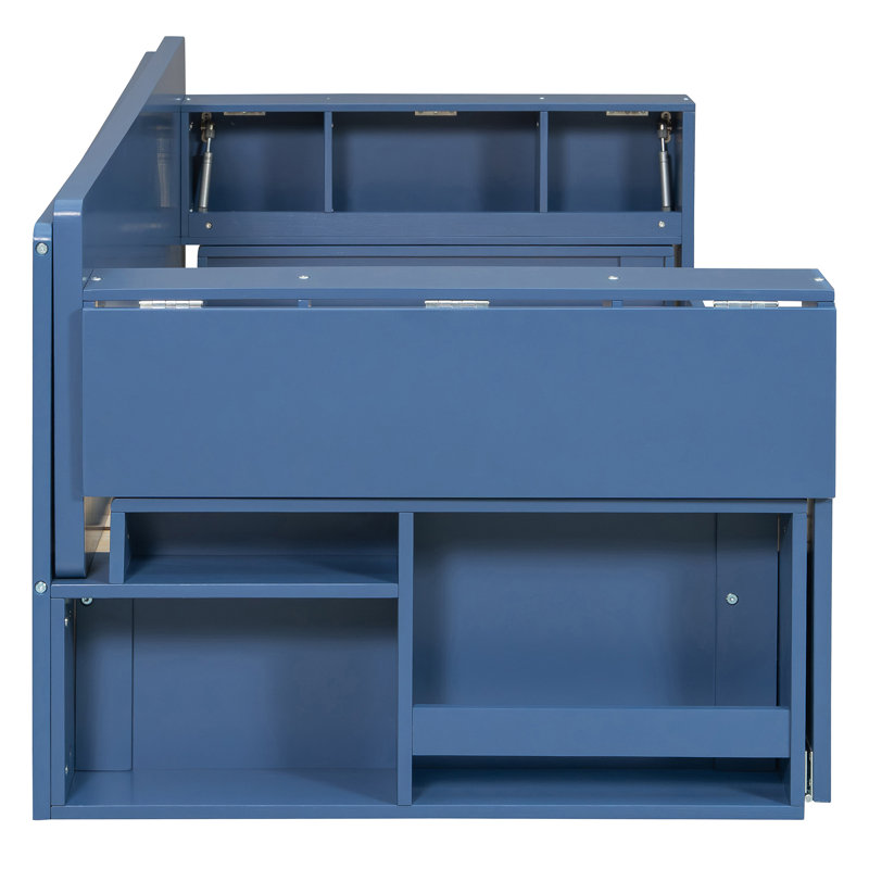 Lit de jour avec bureau amovible, Bleu, Grand lit