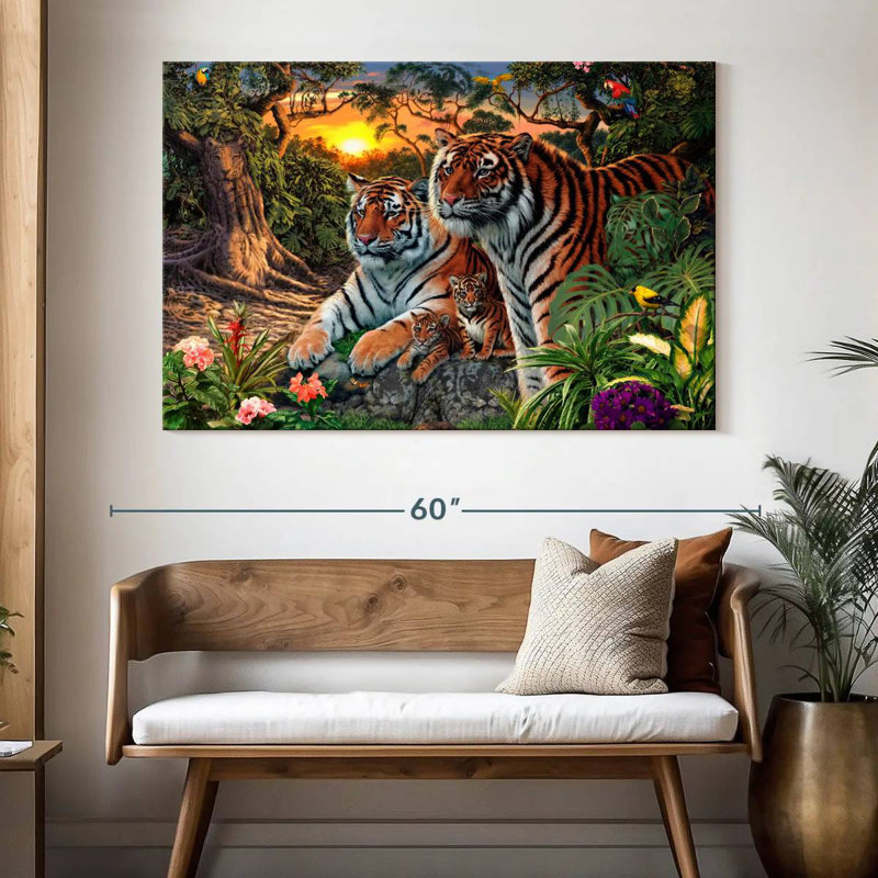 Une famille de tigres, H 34 po x l 51 po