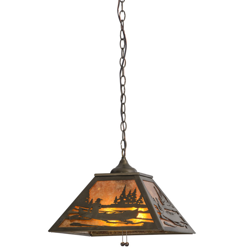 Luminaire suspendu carré 16 po Canoe At Lake, Ambre
