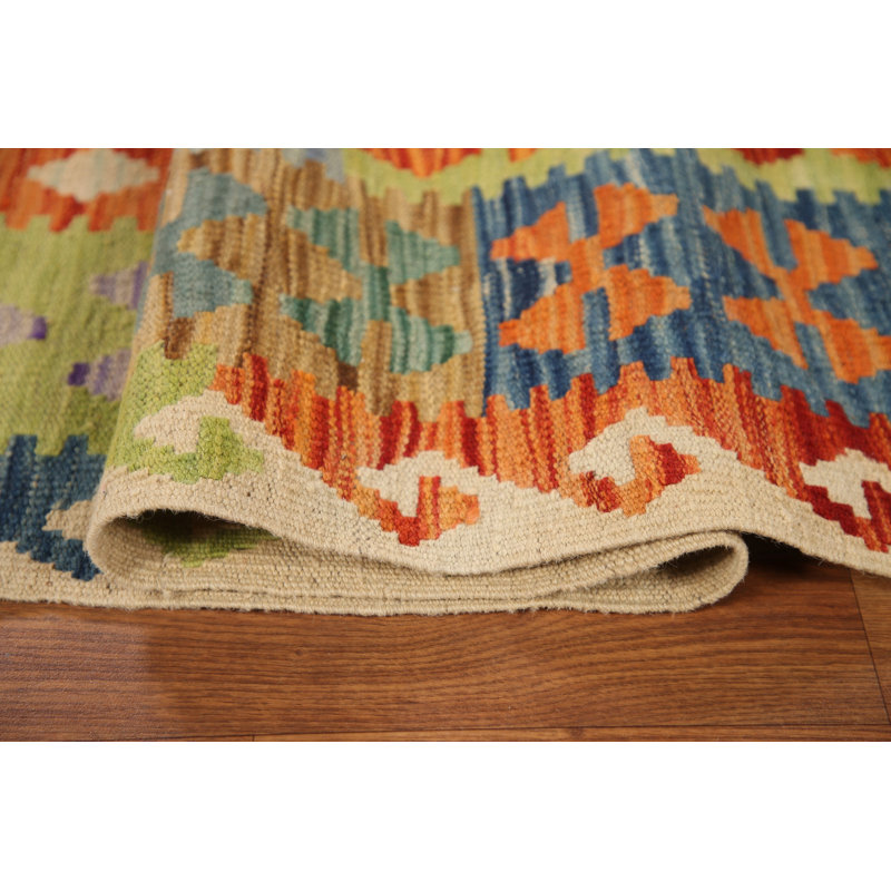 Tapis réversible en laine coloré 9 x 11 Kilim