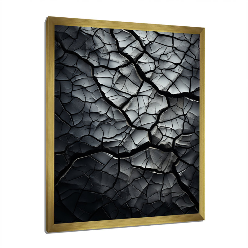 Gris, désert, motifs I - Paysage et nature, art mural, salon, Encadrement doré, H 32 po x l 16 po x P 1 po