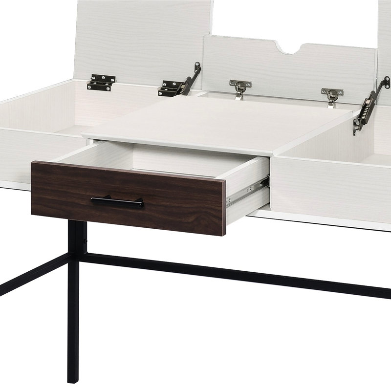 Table d'étude naturelle et noire avec - Bureau de travail à finition de tiroir efficace avec matériaux en métal et en bois