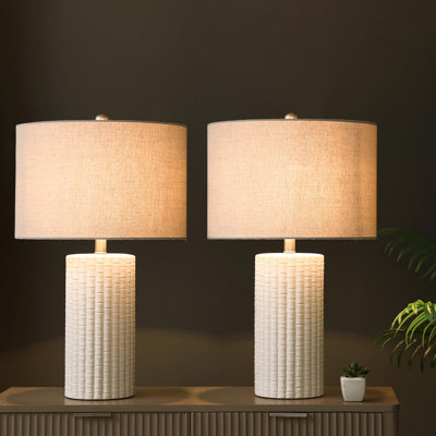 62cm Tall White Ceramic Living Room Table Lamp, Bedside Buffet Lamp Grey Linen Shade