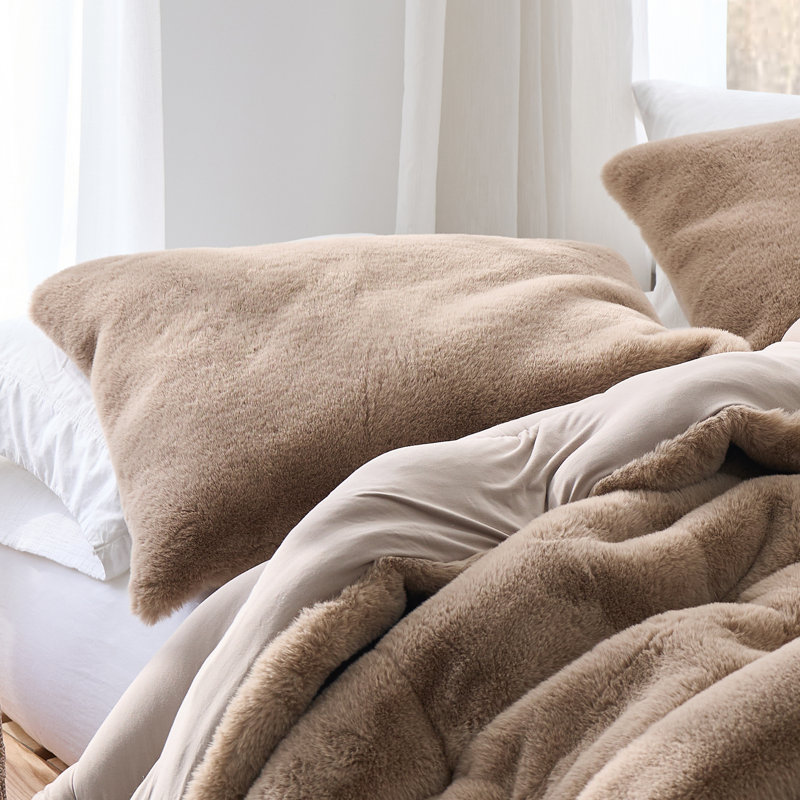 Taie décorative en fausse fourrure de coton, Brun, Standard