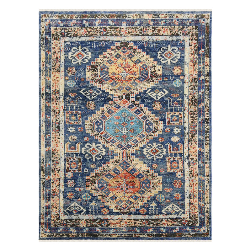 Willow Mohave Blue Hand-Knotted Wool Area Rug, Rectangle 8' x 10'