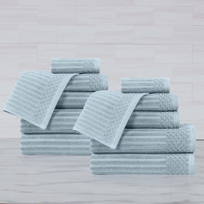 Ruvins 12 Piece 100% Cotton Towel Set, Slate Blue