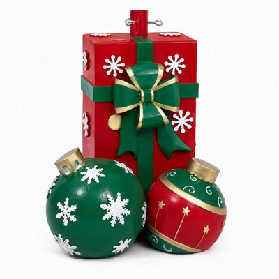 Coffret-cadeau support pour sapin de Noël avec 2 grandes boules de Noël décoratives, socle décoratif pour sapin, décoration festive pour cheminée.
