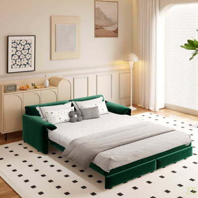 Grand canapé-lit 66 po, canapé-lit convertible 3-en-1 avec rangement latéral, causeuse multifonctionnelle en velours pour le salon, la chambre à coucher, un appartement, le bureau.