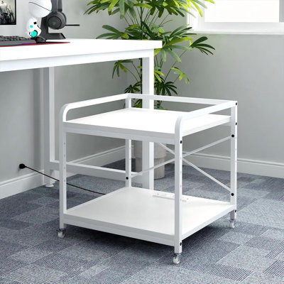 Support pour imprimante robuste sous le bureau avec tablette réglable, prise de courant intégrée et ports USB, roues verrouillables industrielles, chariot d'imprimante à 2 niveaux pour bureau à domicile