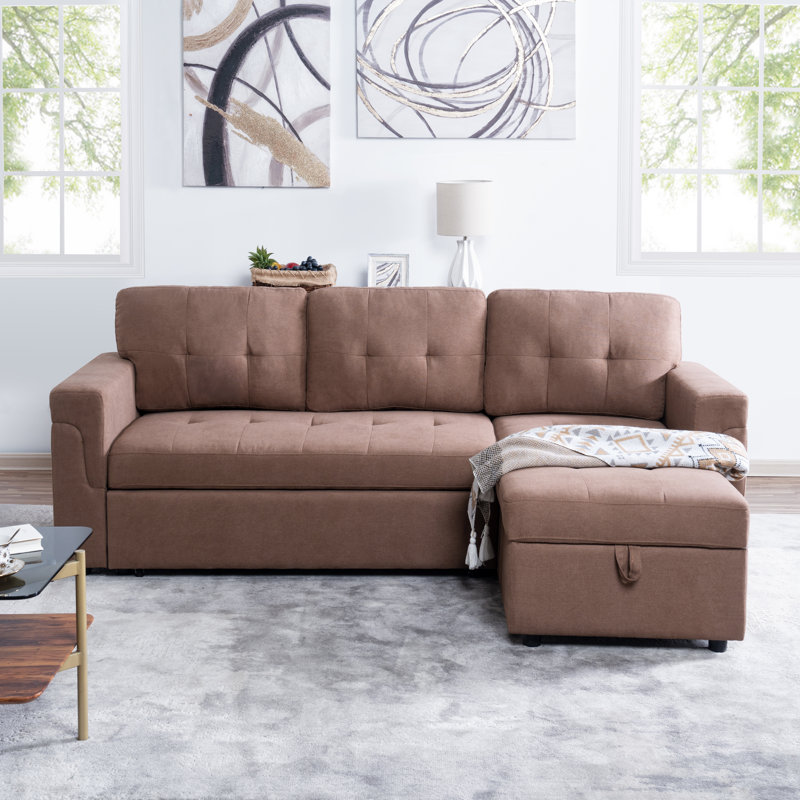 Reversible Modular L Shaped Couch, Velvet Sleeper Sectional Sofa Bed with Storage Chaise, Pull Out Convertible Sofa