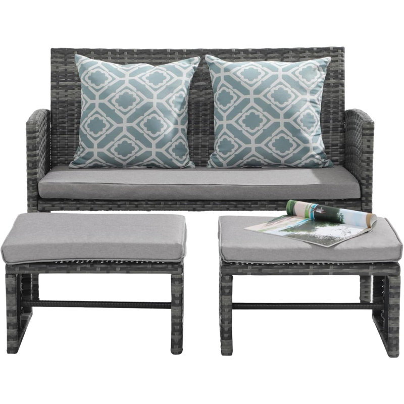 Neyko 40.55'' Wide Straight Steel Loveseat with Cushions, Light Gray
