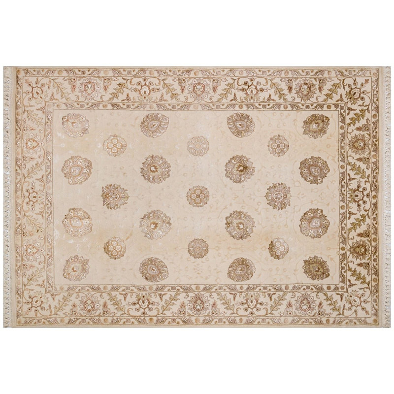 Tapis oriental oriental crème en laine noué à la main