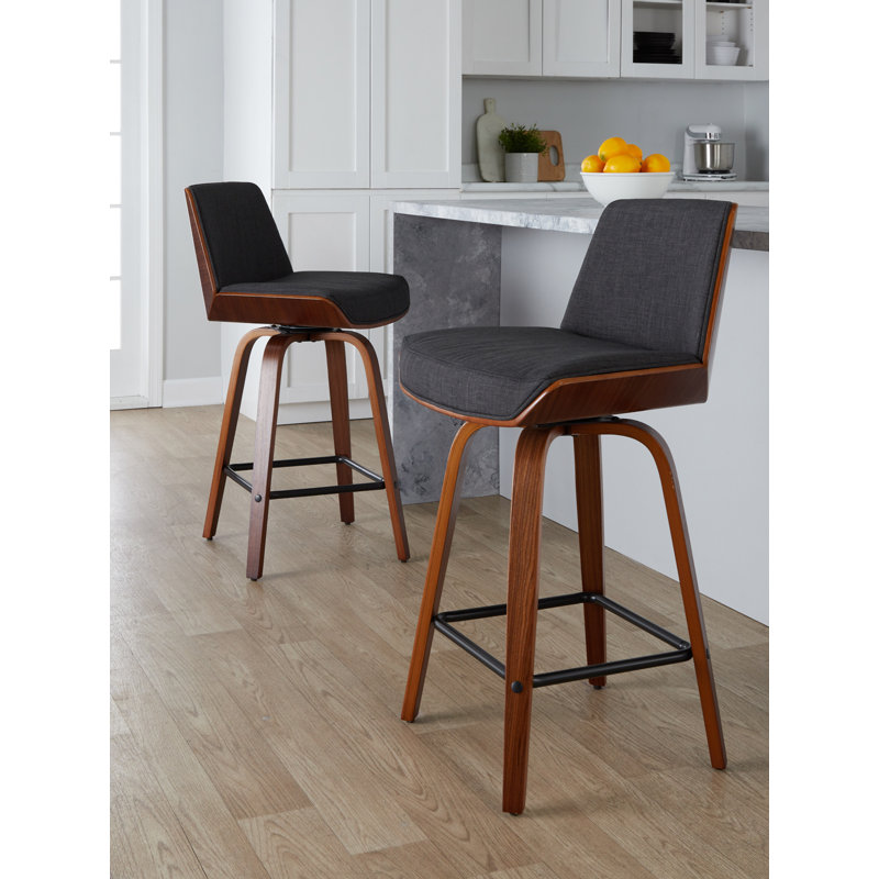 Tabouret de comptoir 25 po Malachia, Gris anthracite, Noyer / noir