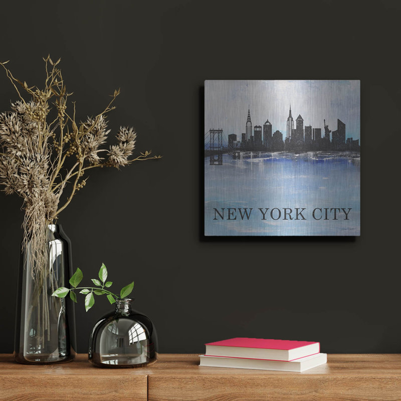 «Misty Blue-cités-a-b» par Jean Plout, art mural en métal, 12 po x 12 po, 12 po x 12 po