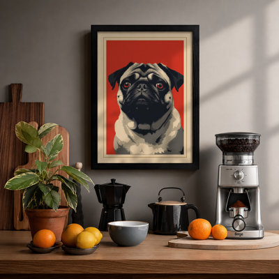 Pug Portrait Retro - Framed Print