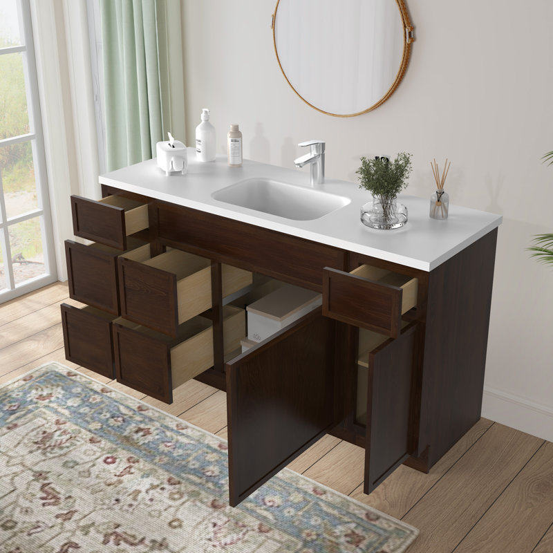 Base de meuble-lavabo simple 60 po seulement, Brun