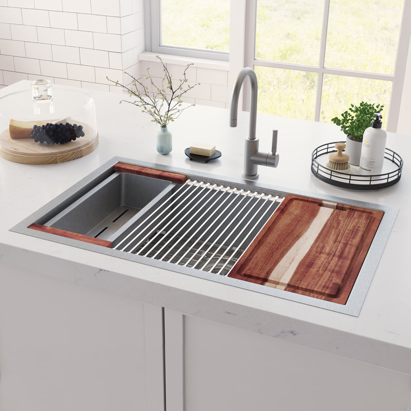 Lavabo à simple cuve 30 po avec accessoires Santa Cruz, Brushed Stainless Steel