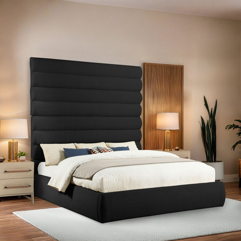 Lit en tissu Adam, Noir, Très grand lit, Boucle Fabric