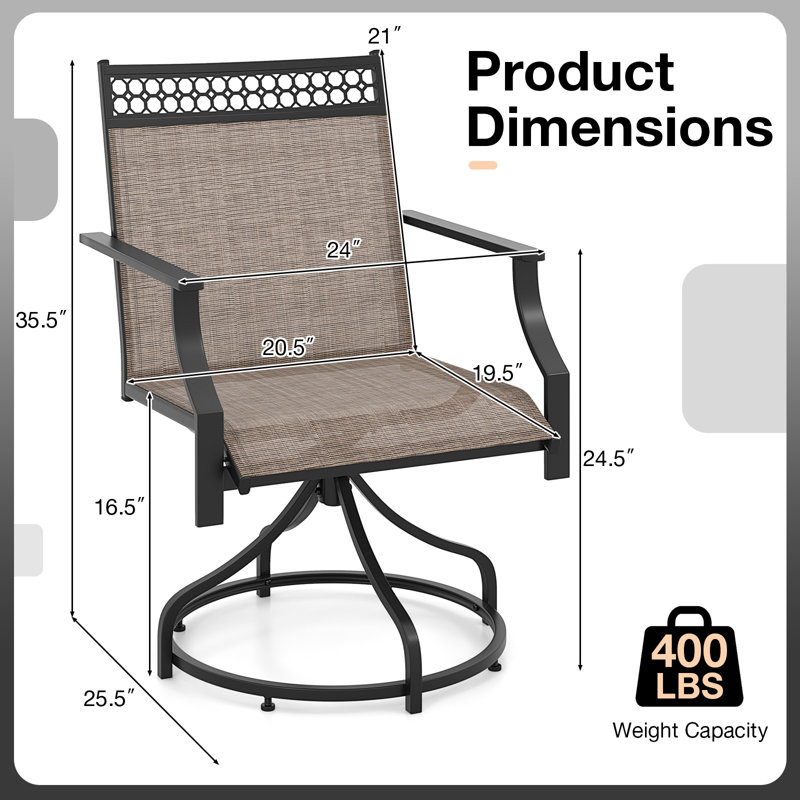 Chaises de salle à manger pivotantes à 360 ° en métal robuste avec tissu à séchage rapide, Brun