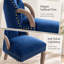 Ensemble de 2 fauteuils de salle à manger en velours capitonné, structure en bois massif et garniture en cuivre vieilli, bleu