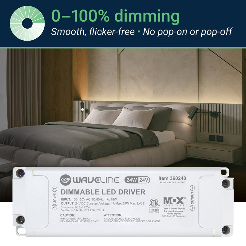 Alimentation à DEL WaveLine 24 V à intensité variable pour gradateur de lumière - 24 W, 24