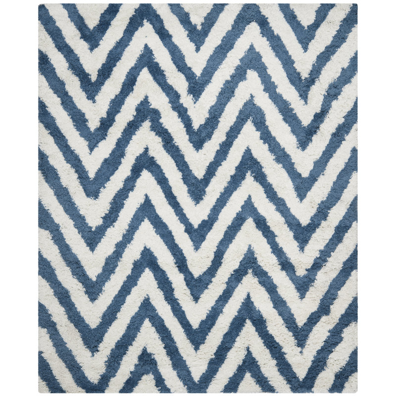 Tapis ivoire / bleu touffeté à la main Delane, Rectangle de 10 pi x 14 pi