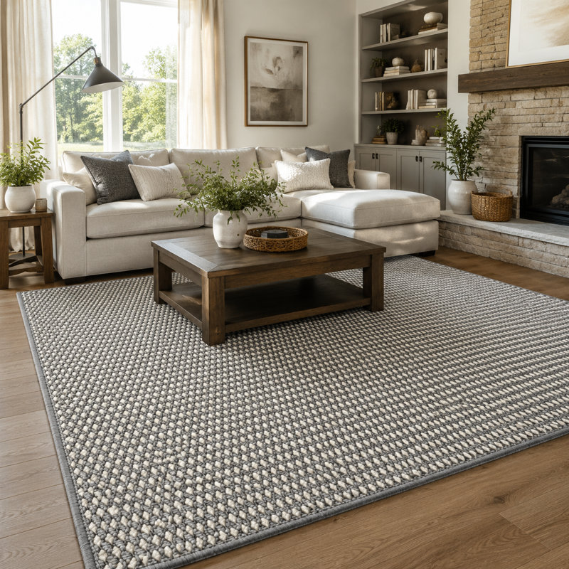 Low-Profile Non-Slip Indoor Area Rug, Washable & Stain Resistant, 23" x 35", Ashy White