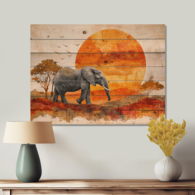 Éléphant «Spirit of the Savannah IV» - Décoration murale animal en bois d'éléphant - sur bois de pin naturel